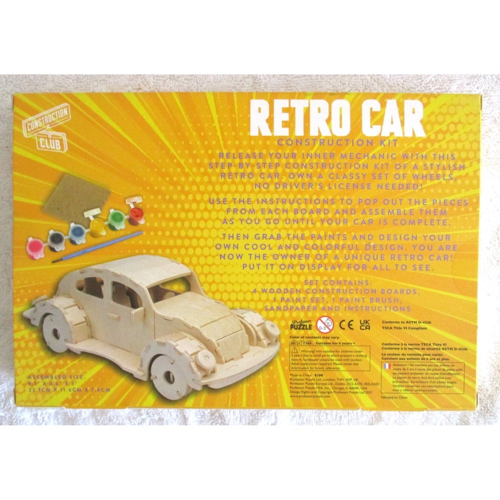 Retro Car Construction Kit Wooden Model w/Paint & Brush Set 7768 - Picture 2 of 6